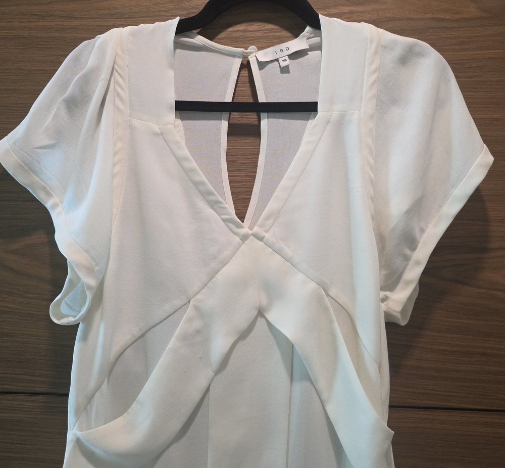 IRO Cream Draped V-Neck Short Sleeve Dress